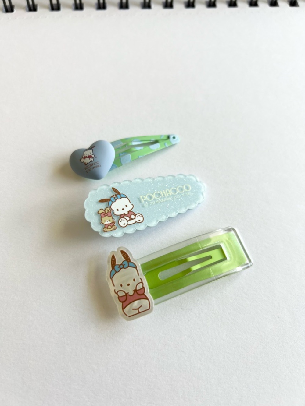 Sanrio Pochacco 3 Pc Hair Clip Set Blue Green Kawaii Cute Accessories